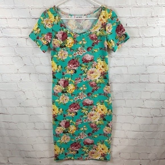 Tam Ware Floral Print Dress Spring Easter Scoop Neck Short Sleeve Summer Size M - Picture 1 of 6